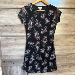 BONGO S Black Pink Floral Mesh Mini Dress Y2K Edgy Emo Punk Vintage Inspired